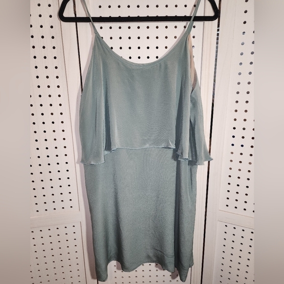 Glam Large 100% Silk Sleeveless mini Slip Dress Green - Picture 6 of 8